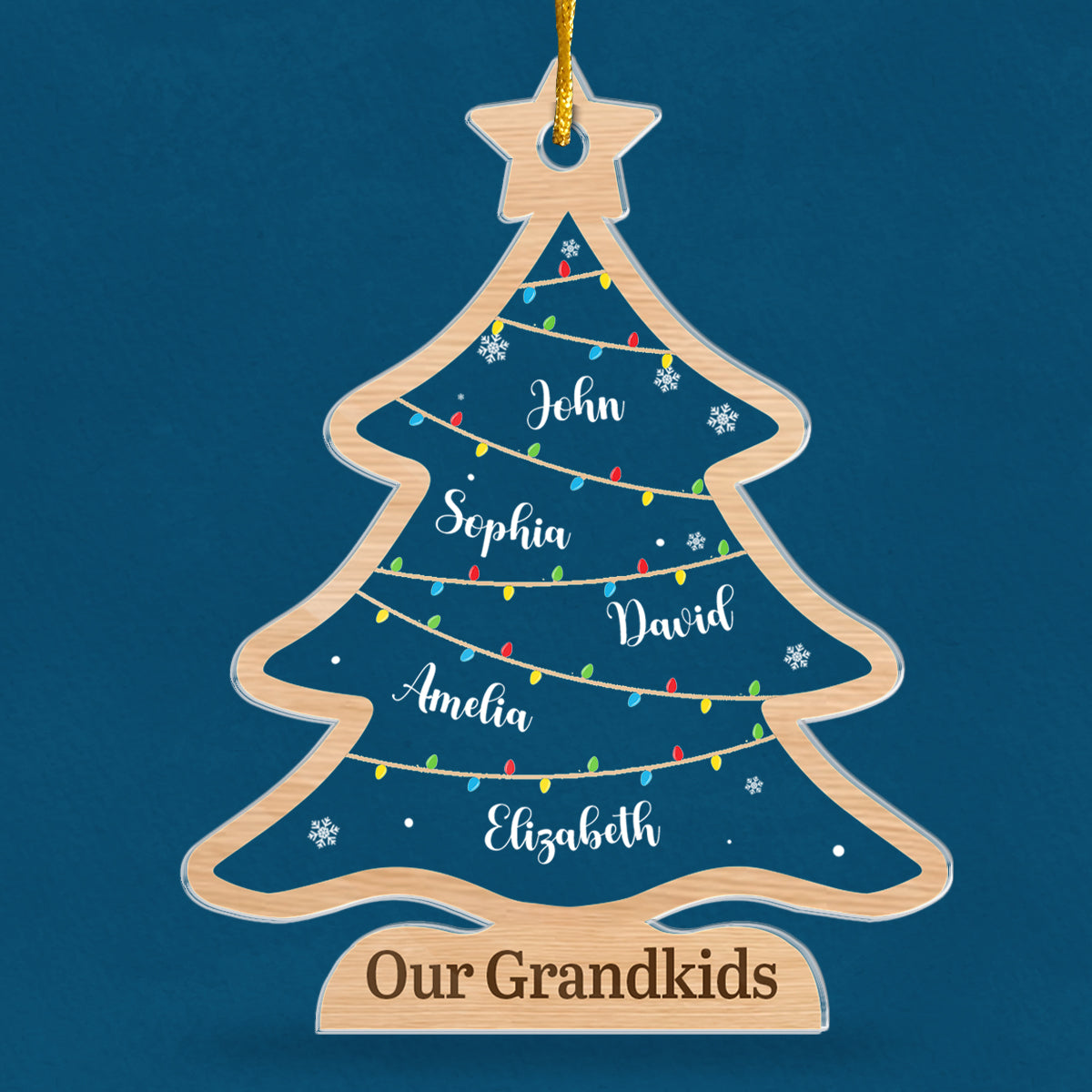 Joyeuse famille, vie heureuse - Ornement personnalisé en acrylique personnalisé - Cadeau de Noël pour les membres de la famille