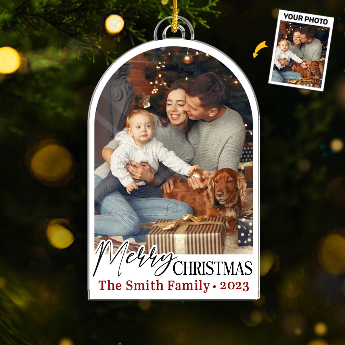 Photo personnalisée « Tous les cœurs rentrent à la maison pour Noël » - Ornement personnalisé familial - Forme personnalisée en acrylique - Cadeau de Noël pour les membres de la famille