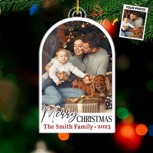 Photo personnalisée « Tous les cœurs rentrent à la maison pour Noël » - Ornement personnalisé familial - Forme personnalisée en acrylique - Cadeau de Noël pour les membres de la famille