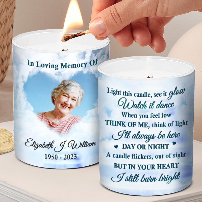 Photo personnalisée « Tu seras toujours dans mon cœur » - Bougie parfumée sans fumée personnalisée commémorative - Cadeau commémoratif, cadeau de condoléances pour les membres de la famille