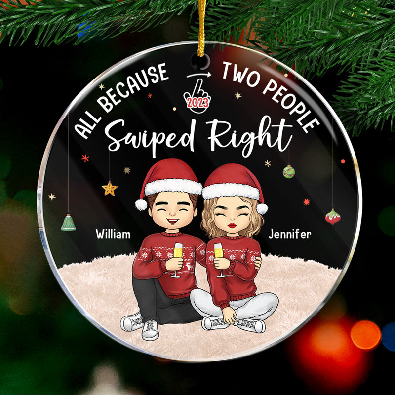 Merci d'avoir glissé vers la droite - Ornement personnalisé pour couple - Forme ronde en acrylique - Cadeau de Noël pour mari et femme, anniversaire