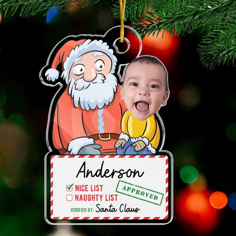 Photo personnalisée pour bébé et enfant - Liste des gentils du Père Noël - Décoration familiale personnalisée - Forme personnalisée en acrylique - Cadeau de Noël pour bébé et nouveau-né