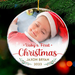 Photo personnalisée « Le premier Noël » - Décoration personnalisée pour la famille - Forme ronde en acrylique - Cadeau de Noël pour les membres de la famille