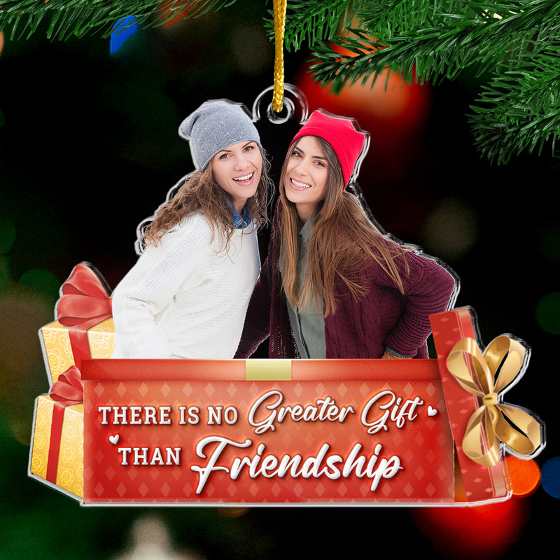 Photo personnalisée pour amis : l'esprit de Noël vit ici - Ornement personnalisé pour meilleure amie - Forme personnalisée en acrylique - Cadeau de Noël pour meilleures amies, meilleures amies, sœurs
