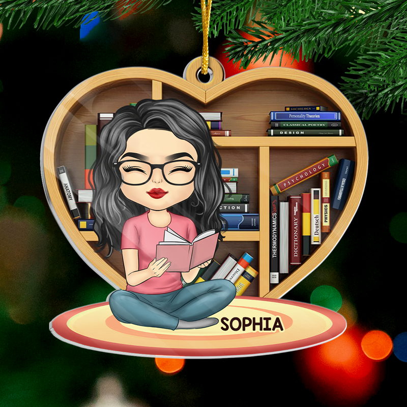 Juste une fille qui aime les livres - Ornement personnalisé en acrylique de forme personnalisée - Cadeau de Noël pour les amoureux des livres