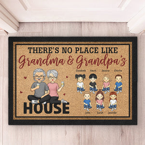 Bienvenue chez grand-mère et grand-père - Tapis décoratif personnalisé pour la famille - Cadeau pour grand-mère et grand-père