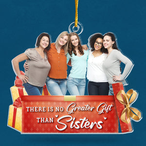 Photo personnalisée des sœurs L'esprit de Noël vit ici - Ornement personnalisé personnalisé pour la famille - Forme personnalisée en acrylique - Cadeau de Noël pour frères et sœurs, frères, sœurs, cousins, amis