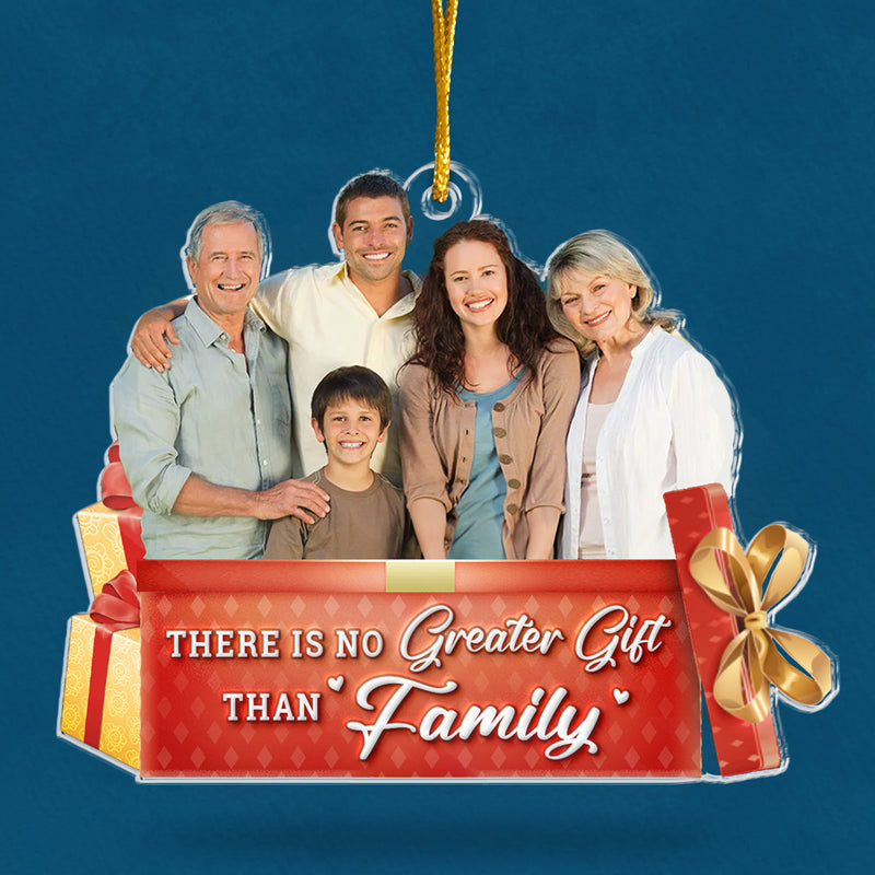 Photo personnalisée de famille : l'esprit de Noël vit ici - Ornement personnalisé familial personnalisé - Forme personnalisée en acrylique - Cadeau de Noël pour les membres de la famille
