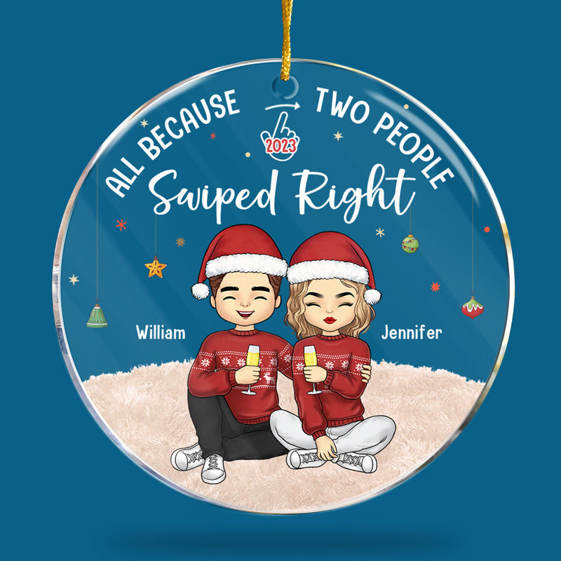 Merci d'avoir glissé vers la droite - Ornement personnalisé pour couple - Forme ronde en acrylique - Cadeau de Noël pour mari et femme, anniversaire