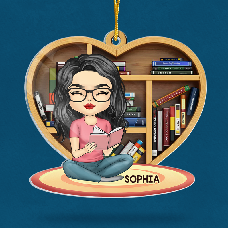 Juste une fille qui aime les livres - Ornement personnalisé en acrylique de forme personnalisée - Cadeau de Noël pour les amoureux des livres
