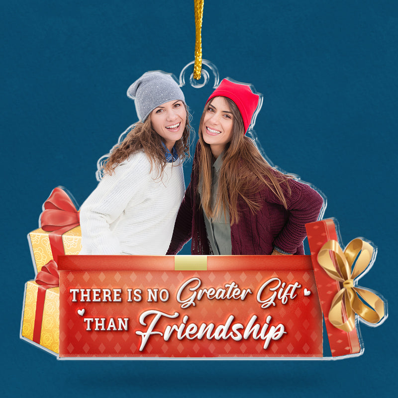 Photo personnalisée pour amis : l'esprit de Noël vit ici - Ornement personnalisé pour meilleure amie - Forme personnalisée en acrylique - Cadeau de Noël pour meilleures amies, meilleures amies, sœurs