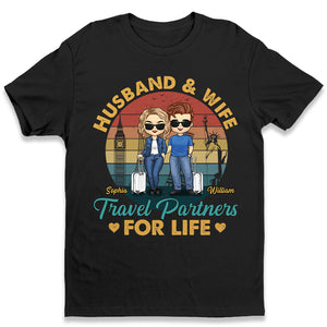 Mari et femme, partenaires de voyage pour la vie - T-shirt, sweat à capuche et sweat-shirt unisexe personnalisé pour couple - Cadeau pour mari et femme, anniversaire, amoureux du voyage