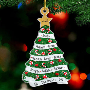 Notre chaleur et notre bonheur - Ornement personnalisé pour la famille - En acrylique en forme de sapin de Noël - Cadeau de Noël pour les membres de la famille