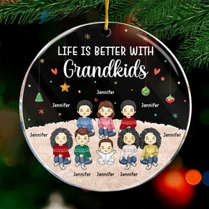 Life Is Better With Grandkids - Family Personalized Custom Ornament - Acrylic Round Shaped - Christmas Gift For Family Members