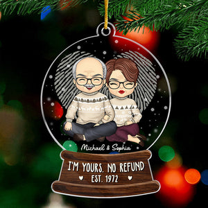 Je suis à toi, pas de remboursement ! Ornement personnalisé pour couple ! Boule à neige en acrylique ! Cadeau de Noël pour mari et femme, anniversaire