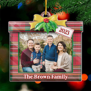Photo personnalisée : l'amour ne s'arrête jamais ! Décoration personnalisée pour la famille ! En acrylique, forme personnalisée ! Cadeau de Noël pour les membres de la famille.