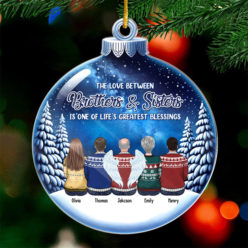 L'amour entre frères et sœurs est éternel - Décoration familiale personnalisée - Boule de neige en acrylique - Cadeau de Noël pour les membres de la famille