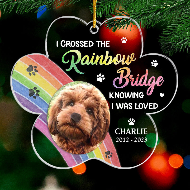 Photo personnalisée « Mon cœur est au pont arc-en-ciel » – Ornement commémoratif personnalisé – En acrylique en forme de patte – Cadeau de Noël, cadeau de condoléances pour les propriétaires d'animaux et les amoureux des animaux