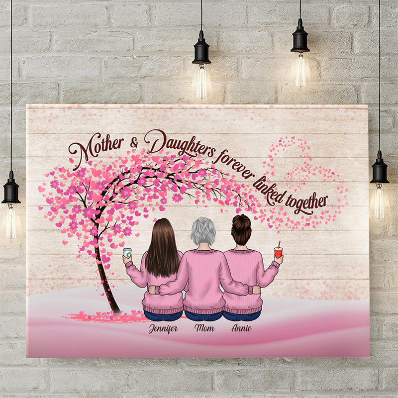 Mère et filles unies pour toujours - Toile horizontale personnalisée pour la famille - Cadeau de fête des mères et d'anniversaire pour maman
