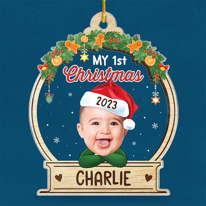 Photo personnalisée Hello World - Décoration personnalisée pour la famille - Boule à neige en acrylique - Cadeau de Noël pour bébé, enfant et nouveau-né