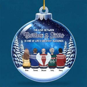 L'amour entre frères et sœurs est éternel - Décoration familiale personnalisée - Boule de neige en acrylique - Cadeau de Noël pour les membres de la famille