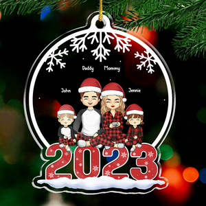 Noël en famille - Décoration personnalisée pour la famille - Boule à neige en acrylique - Cadeau de Noël pour les membres de la famille