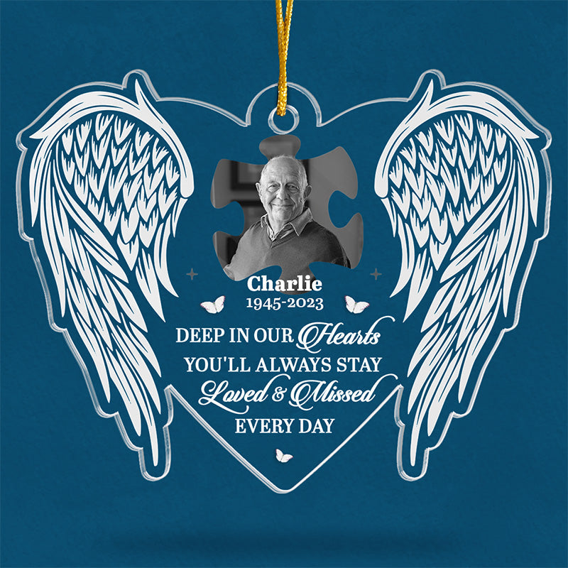 Photo personnalisée Dieu vous a dans ses bras, je vous ai dans mon cœur - Ornement personnalisé commémoratif personnalisé - Forme personnalisée en acrylique - Cadeau de Noël, cadeau de condoléances pour les membres de la famille