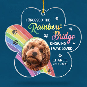Photo personnalisée « Mon cœur est au pont arc-en-ciel » – Ornement commémoratif personnalisé – En acrylique en forme de patte – Cadeau de Noël, cadeau de condoléances pour les propriétaires d'animaux et les amoureux des animaux