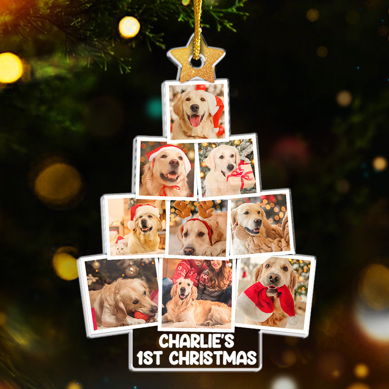 Photo personnalisée « Joyeux premier Noël » - Décoration personnalisée pour chien et chat - Forme personnalisée en acrylique - Cadeau de Noël pour propriétaires et amoureux des animaux