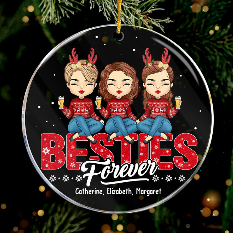 Besties Forever - Décoration personnalisée Bestie - Forme ronde en acrylique - Cadeau de Noël pour meilleures amies, meilleures amies, sœurs