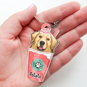 Puppuccino Catpuccino Coffee - Porte-clés acrylique personnalisé en forme de fleur pour chien et chat - Cadeau pour propriétaires et amoureux des animaux