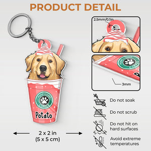 Puppuccino Catpuccino Coffee - Porte-clés acrylique personnalisé en forme de fleur pour chien et chat - Cadeau pour propriétaires et amoureux des animaux