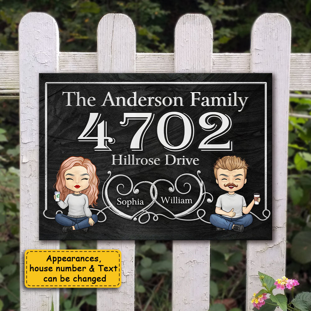 Plaque d'adresse en métal pour couple - Cadeau pour couple, mari et femme - Plaque en métal personnalisée