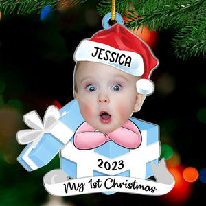 Photo personnalisée Salut, je suis nouveau ici - Ornement personnalisé personnalisé pour la famille - Forme personnalisée en acrylique - Cadeau de Noël pour bébé, enfants, nouveau-né