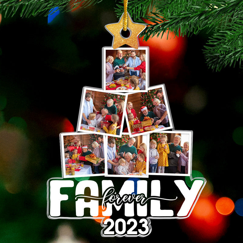 Photo personnalisée Notre arbre du bonheur - Ornement personnalisé familial - Forme personnalisée en acrylique - Cadeau de Noël pour les membres de la famille