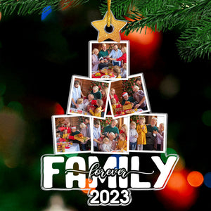 Photo personnalisée Notre arbre du bonheur - Ornement personnalisé familial - Forme personnalisée en acrylique - Cadeau de Noël pour les membres de la famille