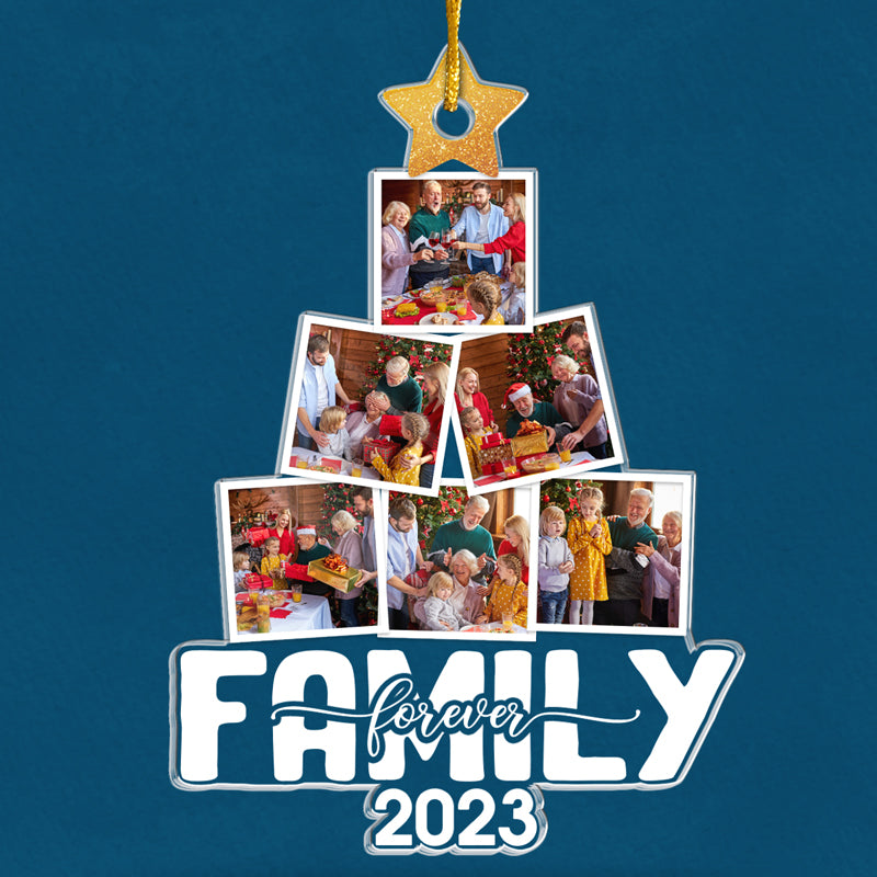 Photo personnalisée Notre arbre du bonheur - Ornement personnalisé familial - Forme personnalisée en acrylique - Cadeau de Noël pour les membres de la famille