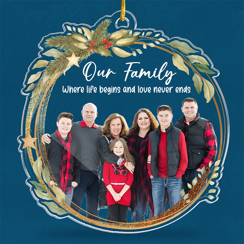 Photo personnalisée : La présence d'une famille heureuse - Ornement personnalisé pour la famille - Forme personnalisée en acrylique - Cadeau de Noël pour les membres de la famille