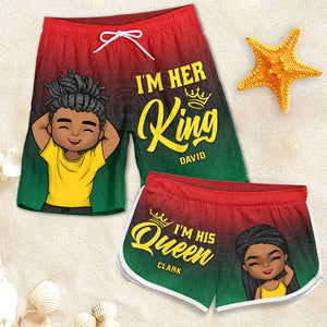 Je suis sa reine - Short de plage personnalisé pour couple - Cadeau pour couple, mari et femme