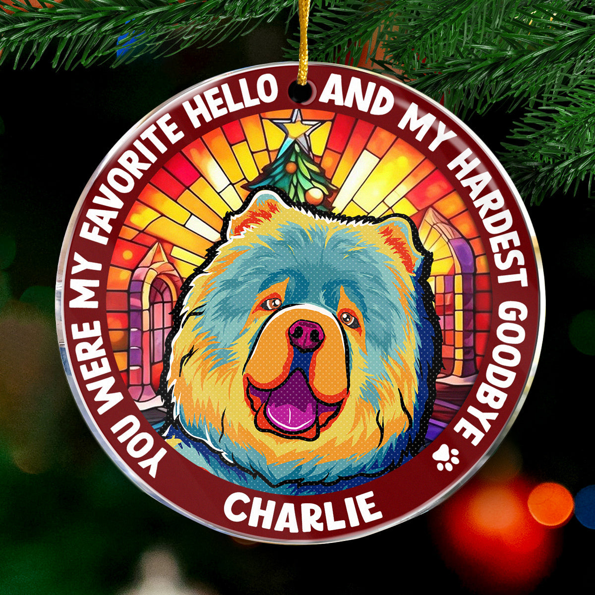 Mon préféré Bonjour - Ornement commémoratif personnalisé - Forme ronde en acrylique - Cadeau de Noël, cadeau de condoléances pour les propriétaires d'animaux et les amoureux des animaux